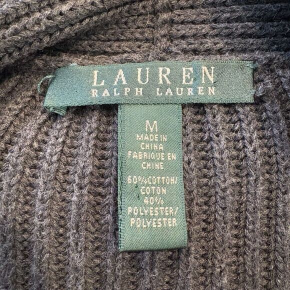 Lauren Ralph Lauren Gray Ribbed Knit Cardigan Sweater Womens Size Medium (SU) - Picture 4 of 5